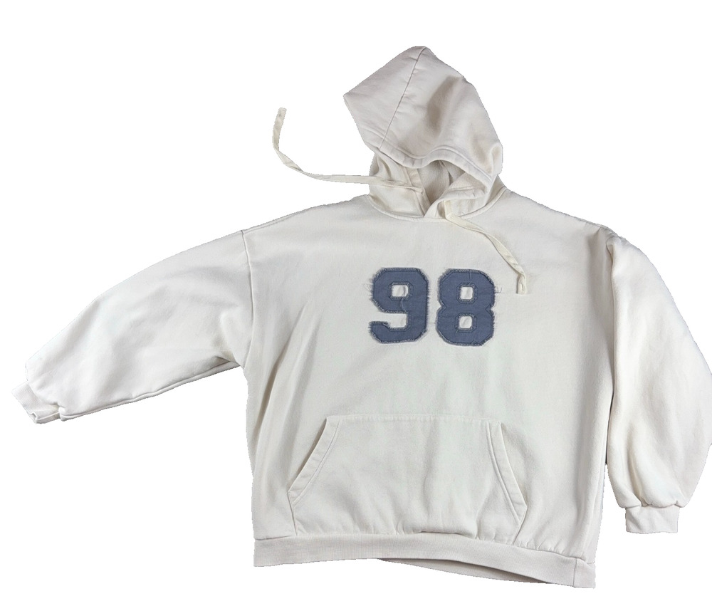 Edikted 98 Oversized Hoodie L Cream Blue Varsity Applique Y2K Streetwear